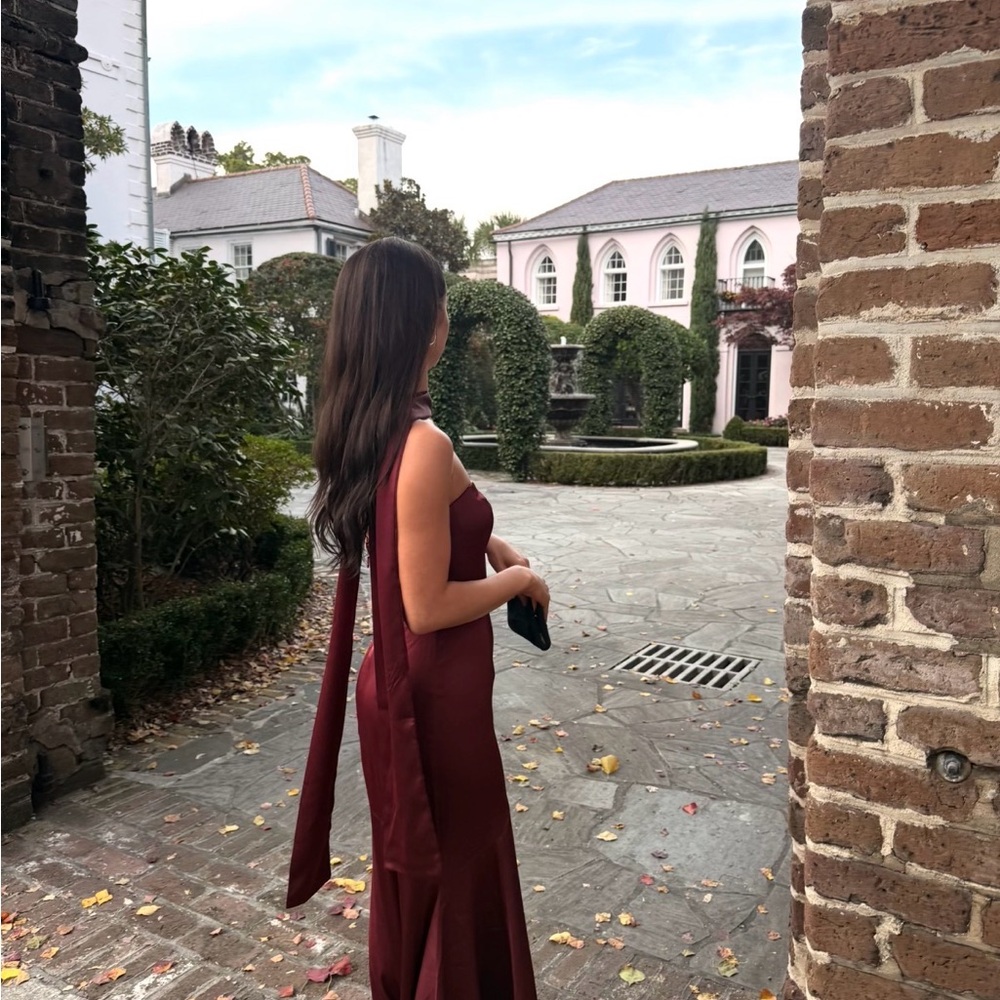 Azazie Burgundy Backless Dress